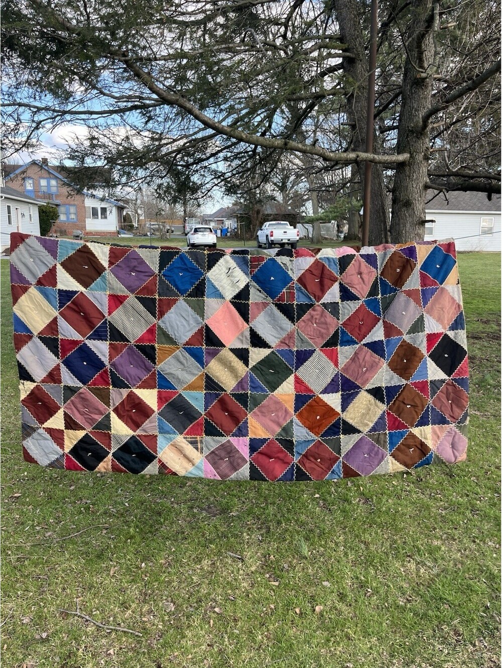 Vintage Handmade Patchwork Quilt 72”x69” Multicolor